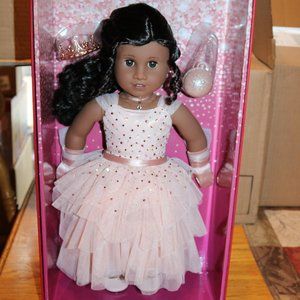 American Girl Winter Princess 18" Doll Black Hair Swarovski Crystals Pink NEW!